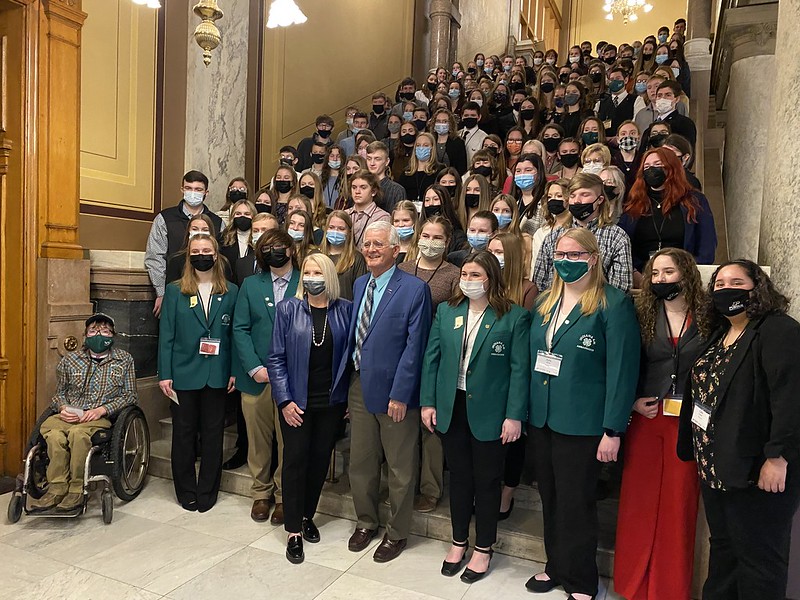 Group of 4-H'ers gathered at the Indiana Statehouse