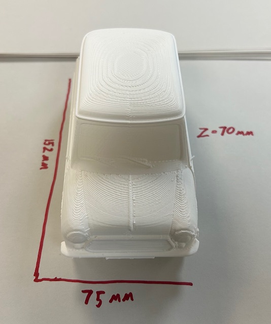 Car with dimensions of 152 mm x 75 mm