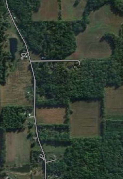 Aerial view of farm land, trees