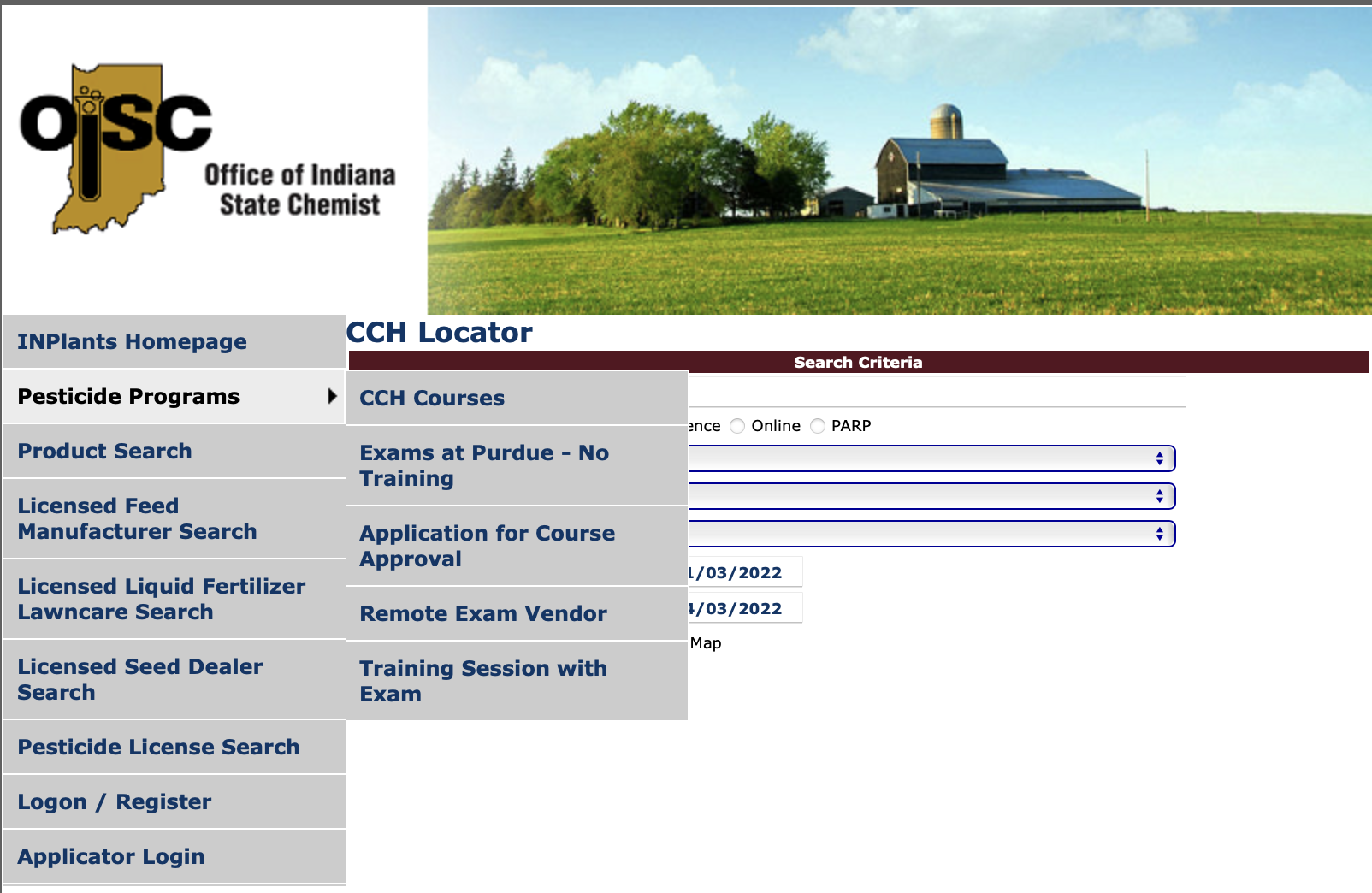 CCH's for Commercial Applicators home page.