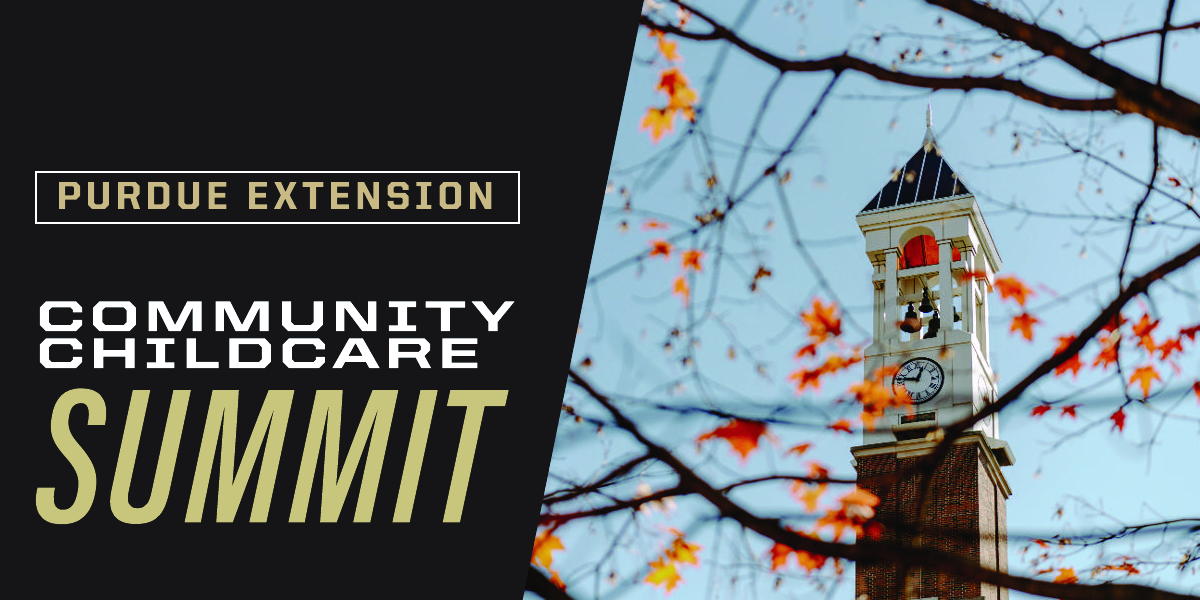 Purdue Extension Community Childcare Summit, photo of Purdue clock tower