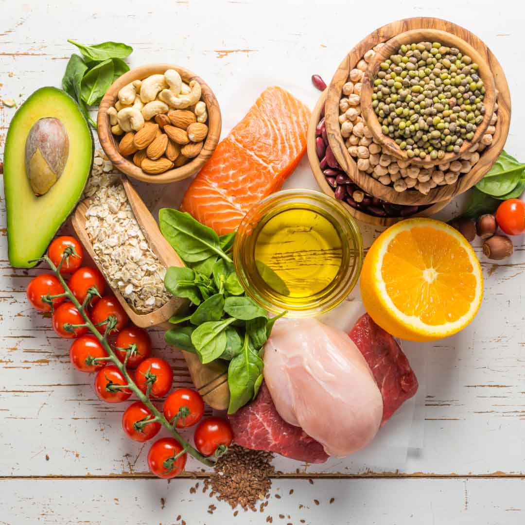 Foods that are heart healthy in a heart shape