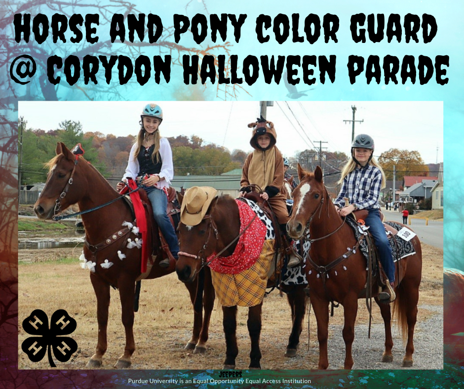 The 4-H Horse and Pony Colorguard dressed up themselves and their horses for the Halloween parade in Downtown Corydon