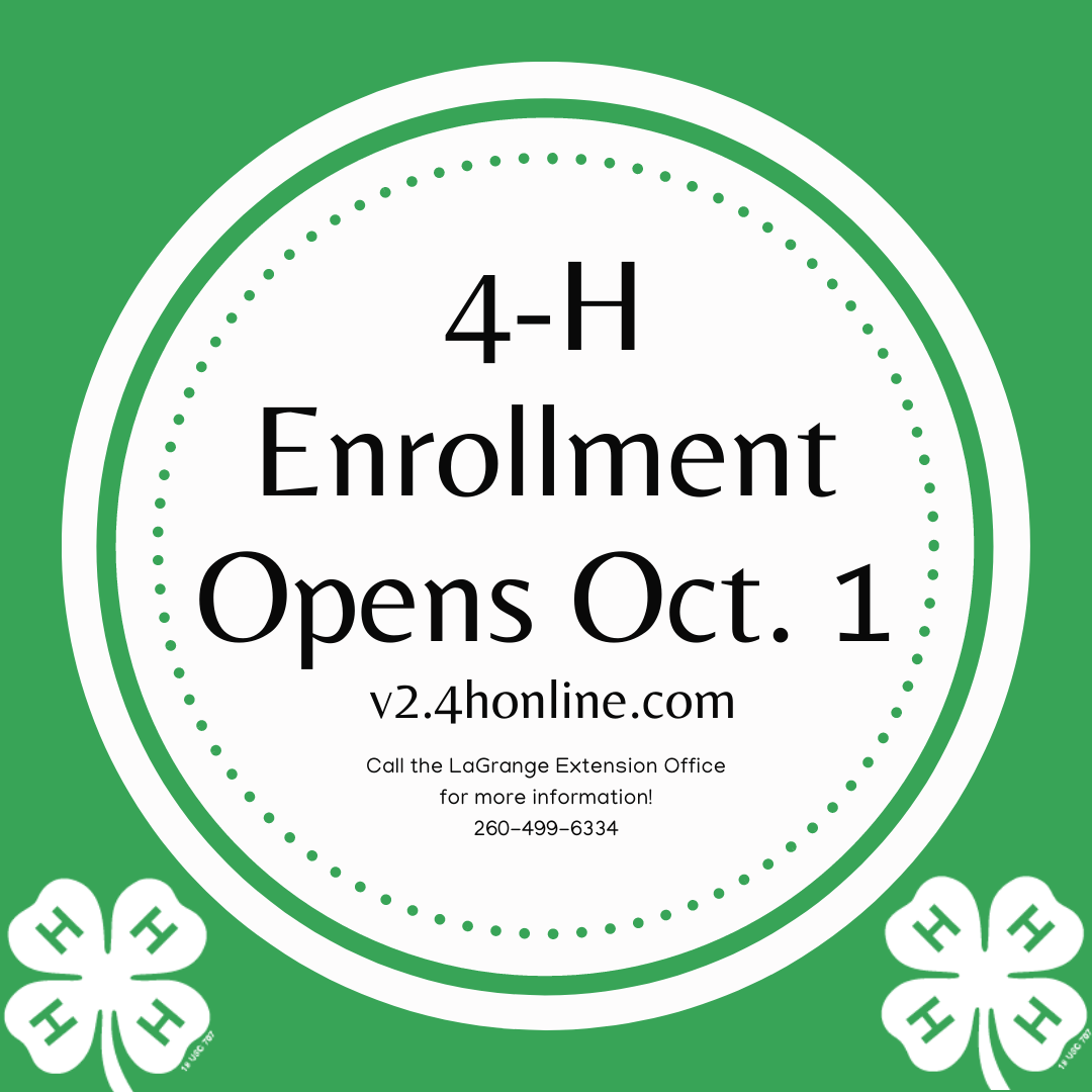 Image reads 4-H Enrollment opens October 1 