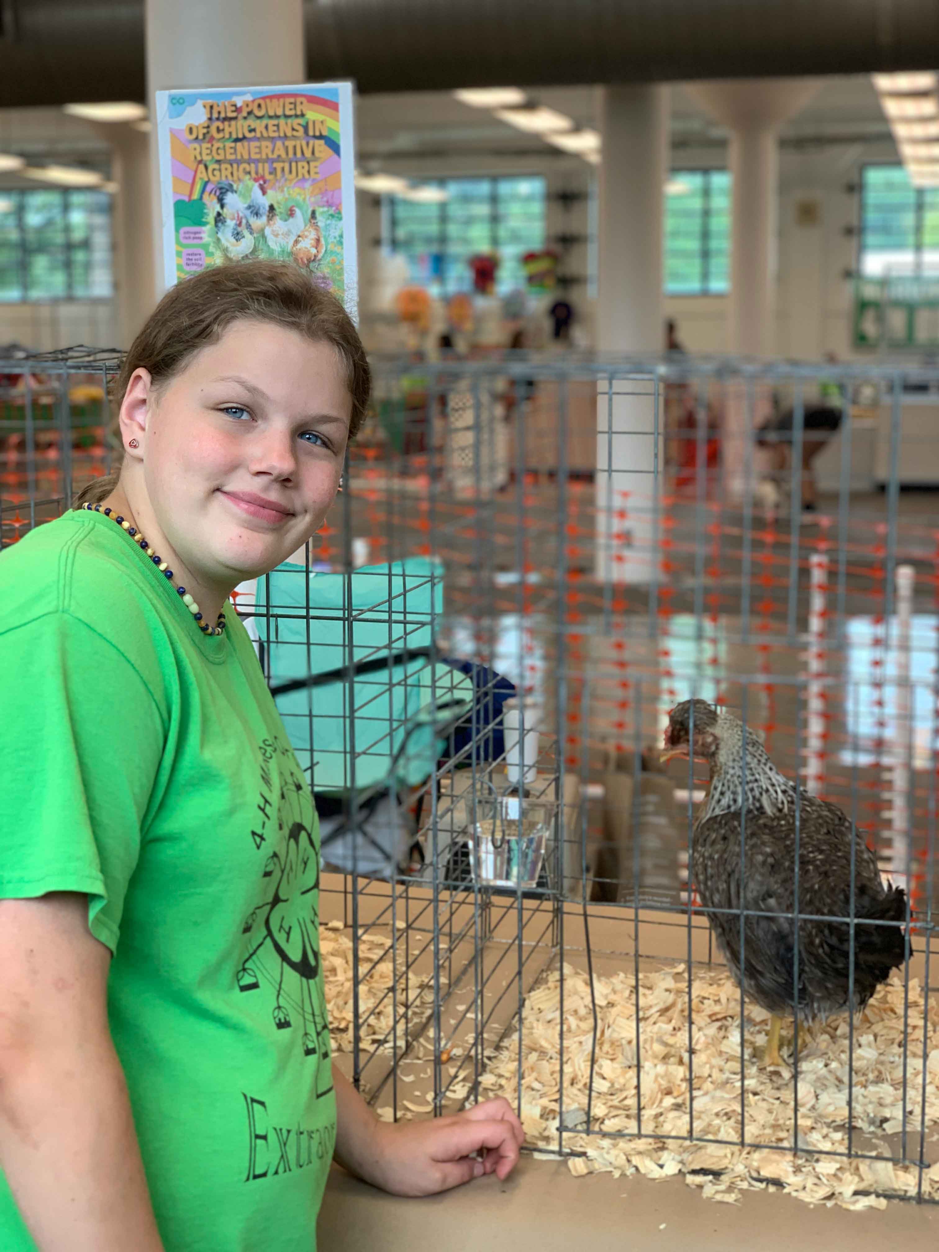 4-H poultry project member with her bird