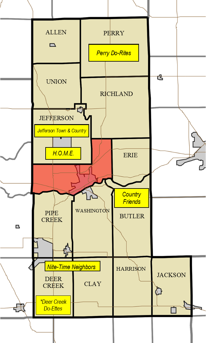 A map of clubs within Miami County