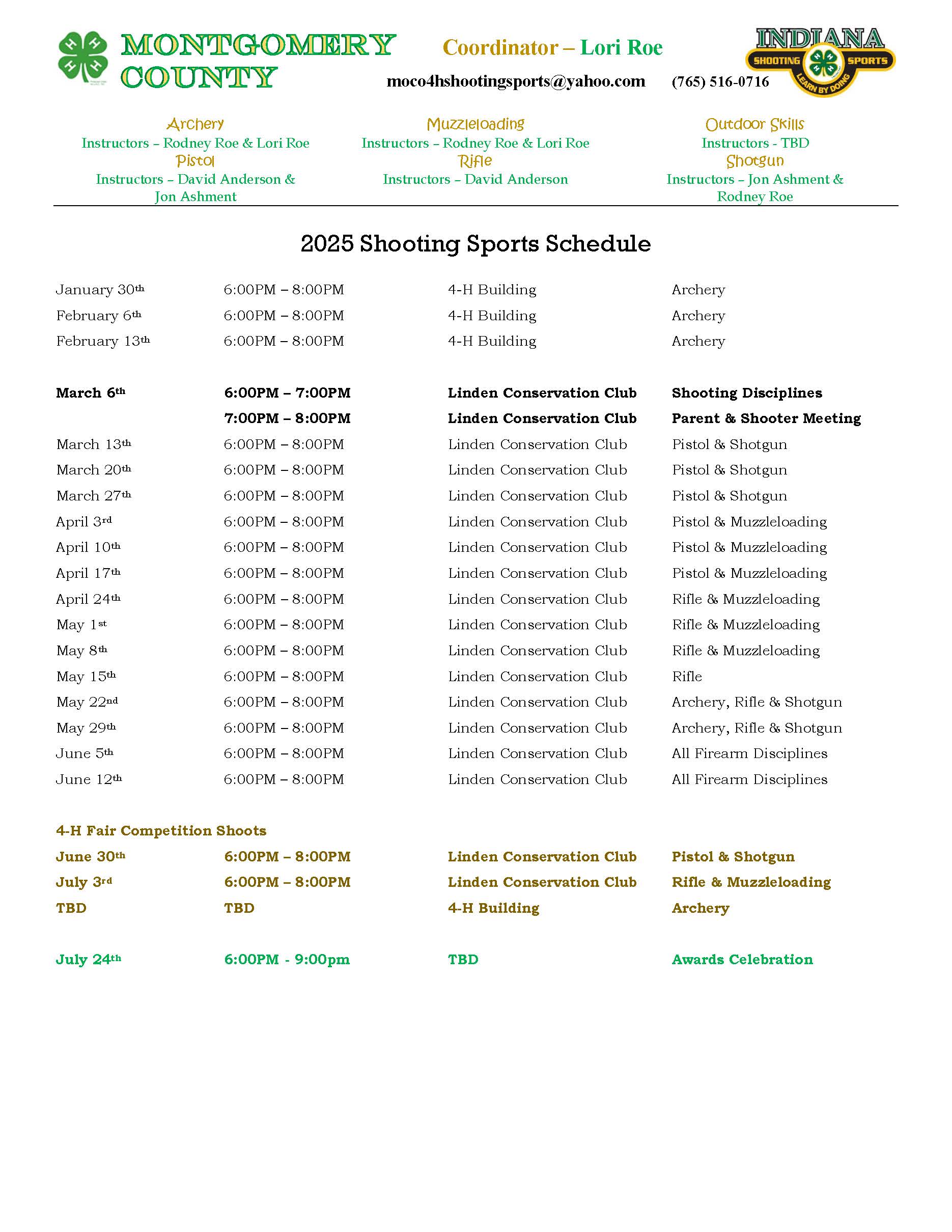 shooting schedule