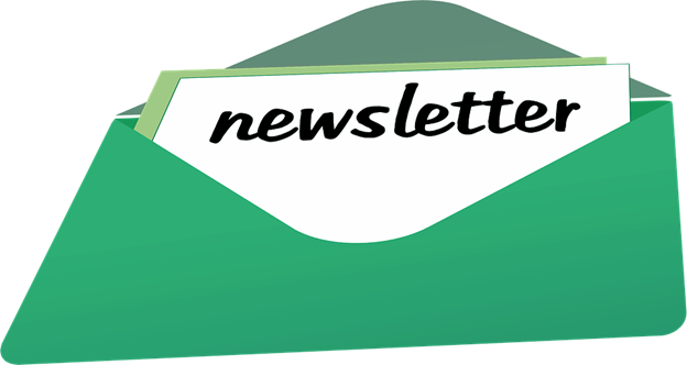 Green Envelope with a page titled newsletter coming out of the open envelope