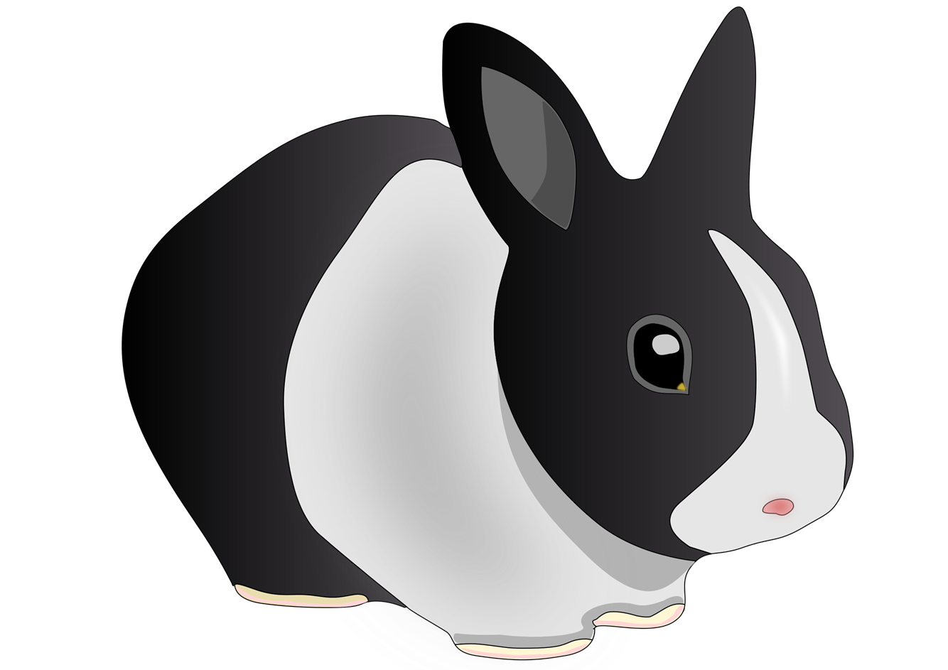 cartoon image of a black and white rabbit