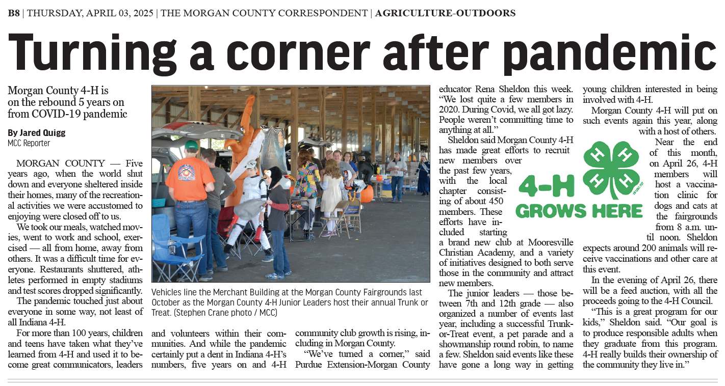 This is a screenshot of a news article from the Morgan County Correspondent titled Turning a corner after pandemic
