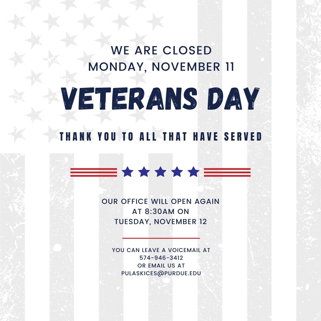 graphic with an american flag in the background and text that says the office will be closed for Veterans Day