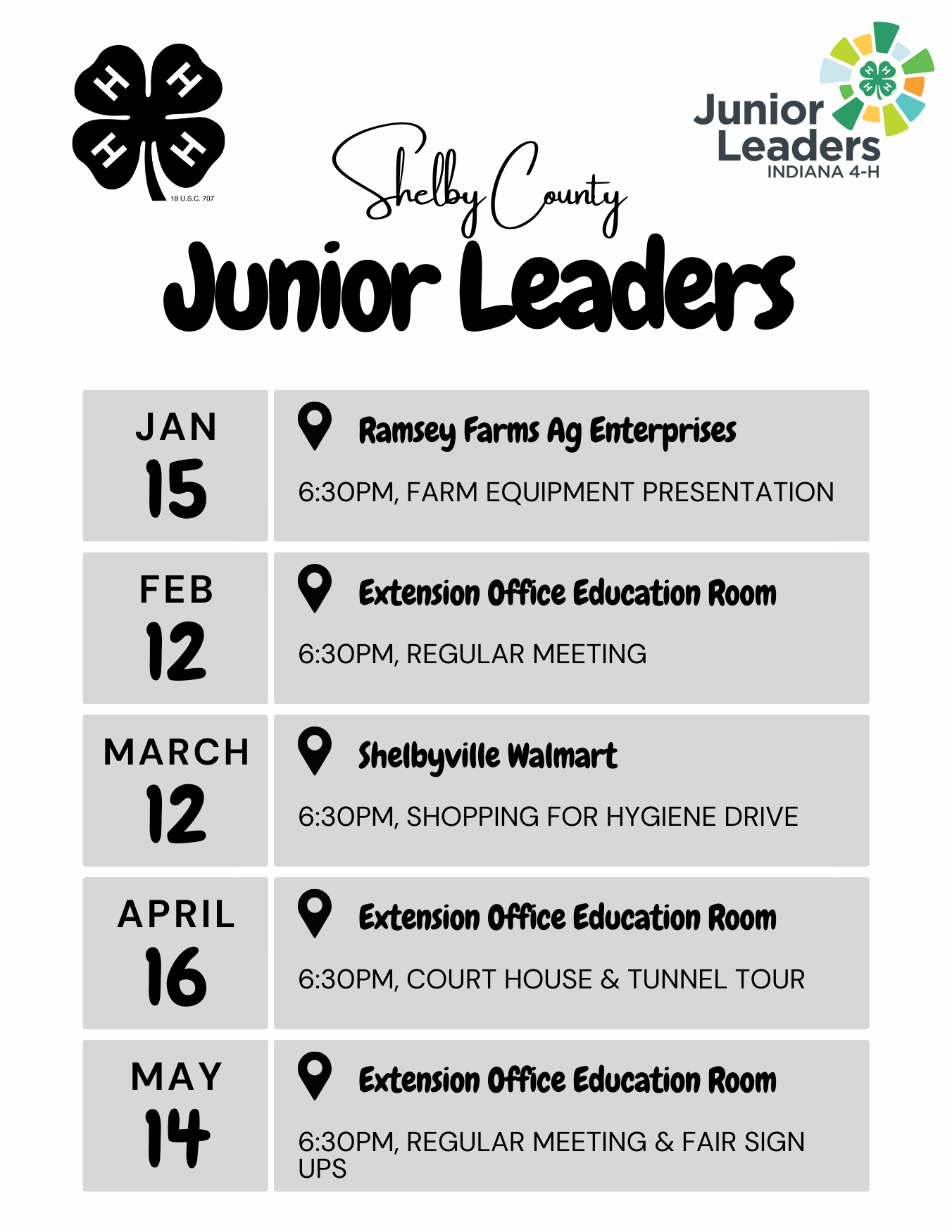 Junior Leader meeting dates for 2025