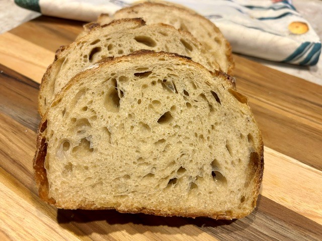 Slices of sourdough bread on a cutting board