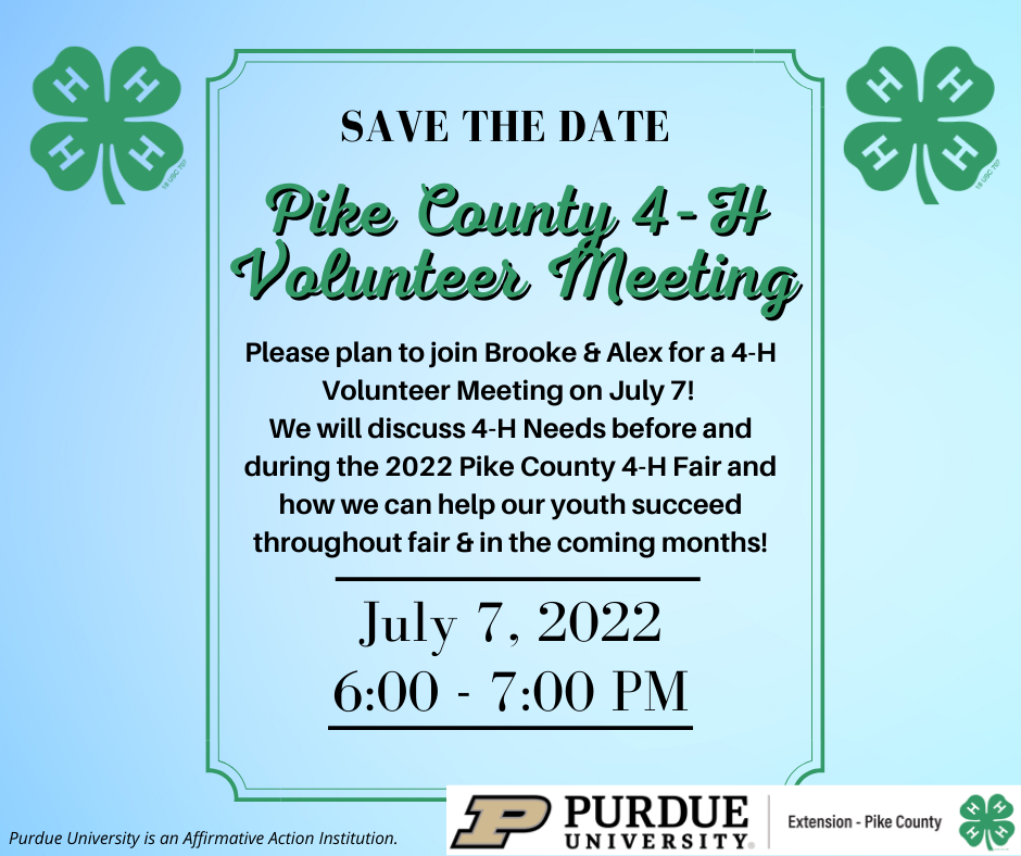 4-H meeting ad dated for 7/7/22 7pm