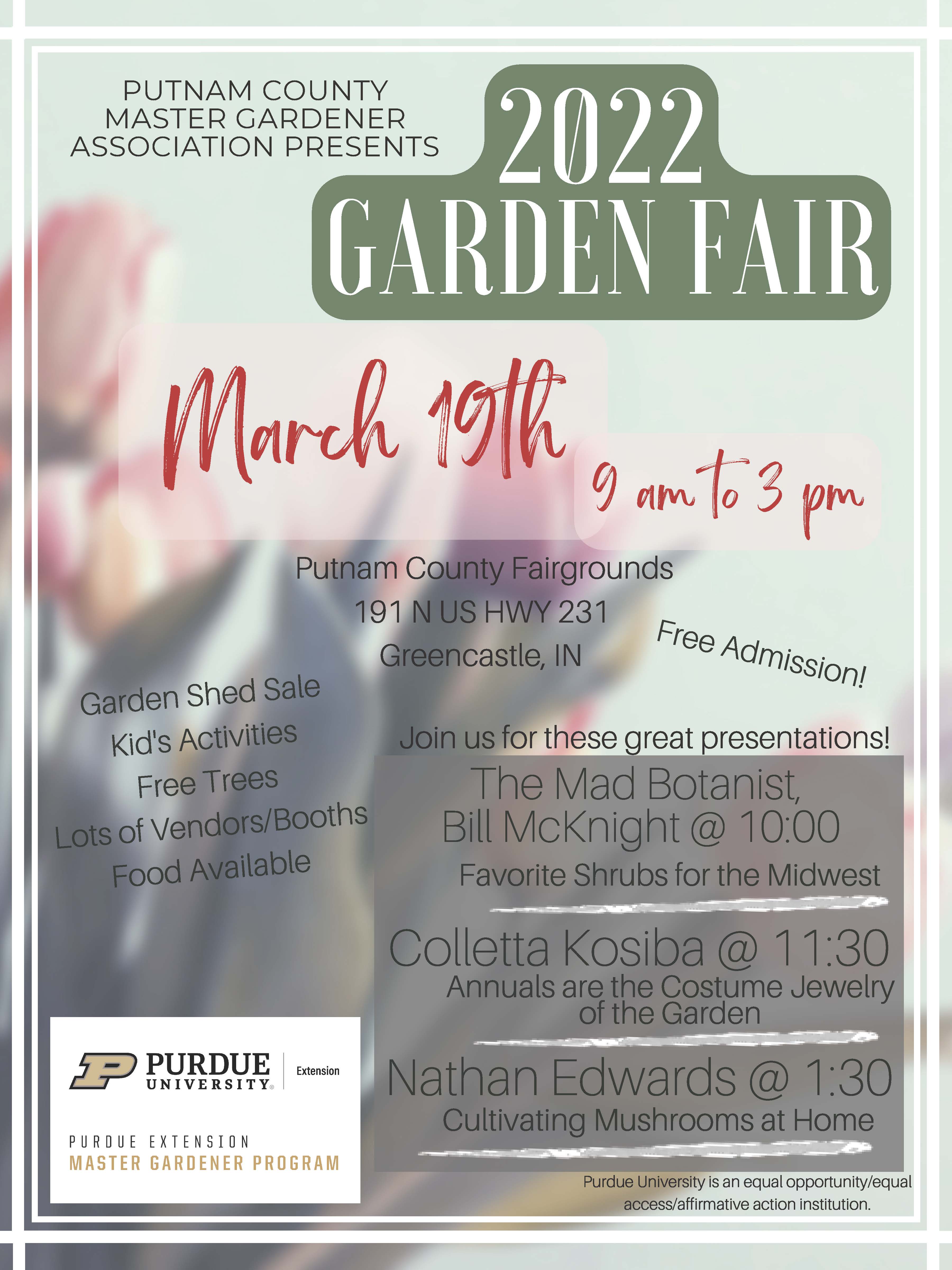 Flyer for Garden Fair March 19, 2022 at the Putnam County Fairgrounds