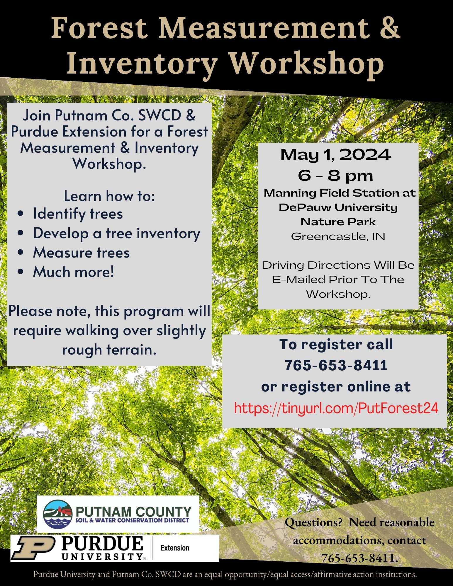 Flyer for Tree Measure & Inventory Workshop. 