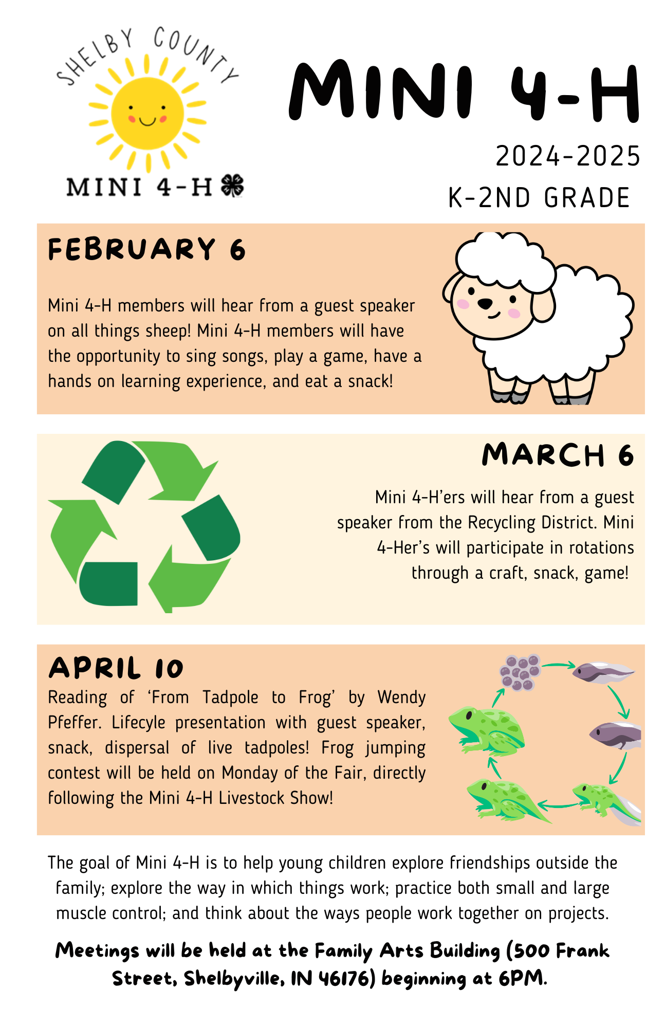 mini 4-H meeting schedule and descriptions