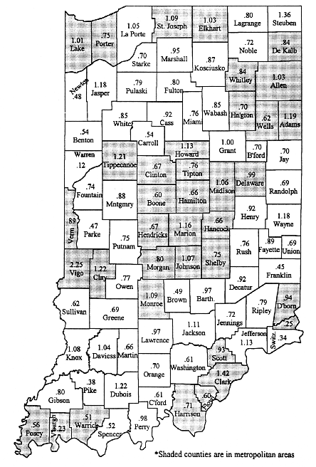 Indiana County Numbers Map 3666