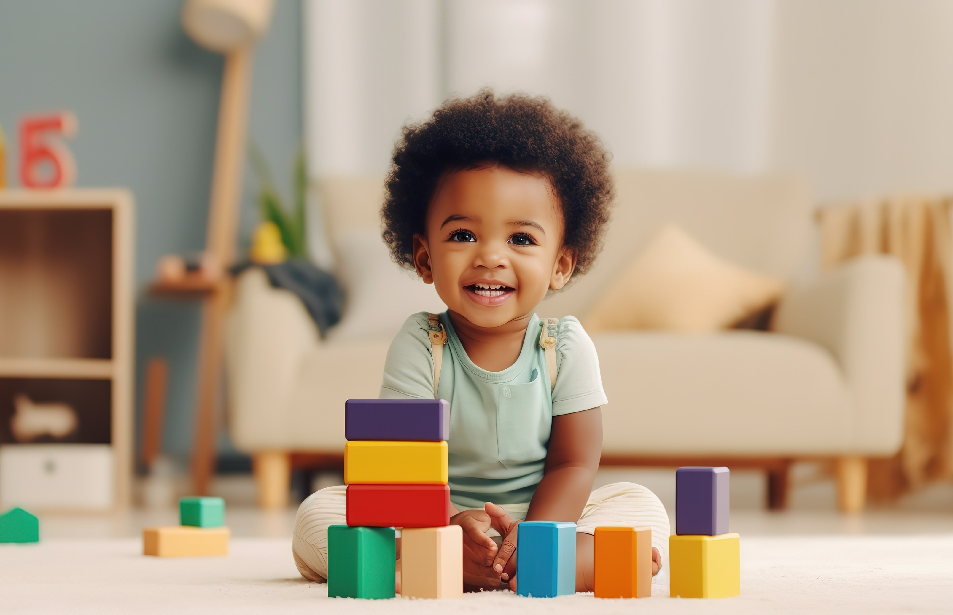 child playing with blocks