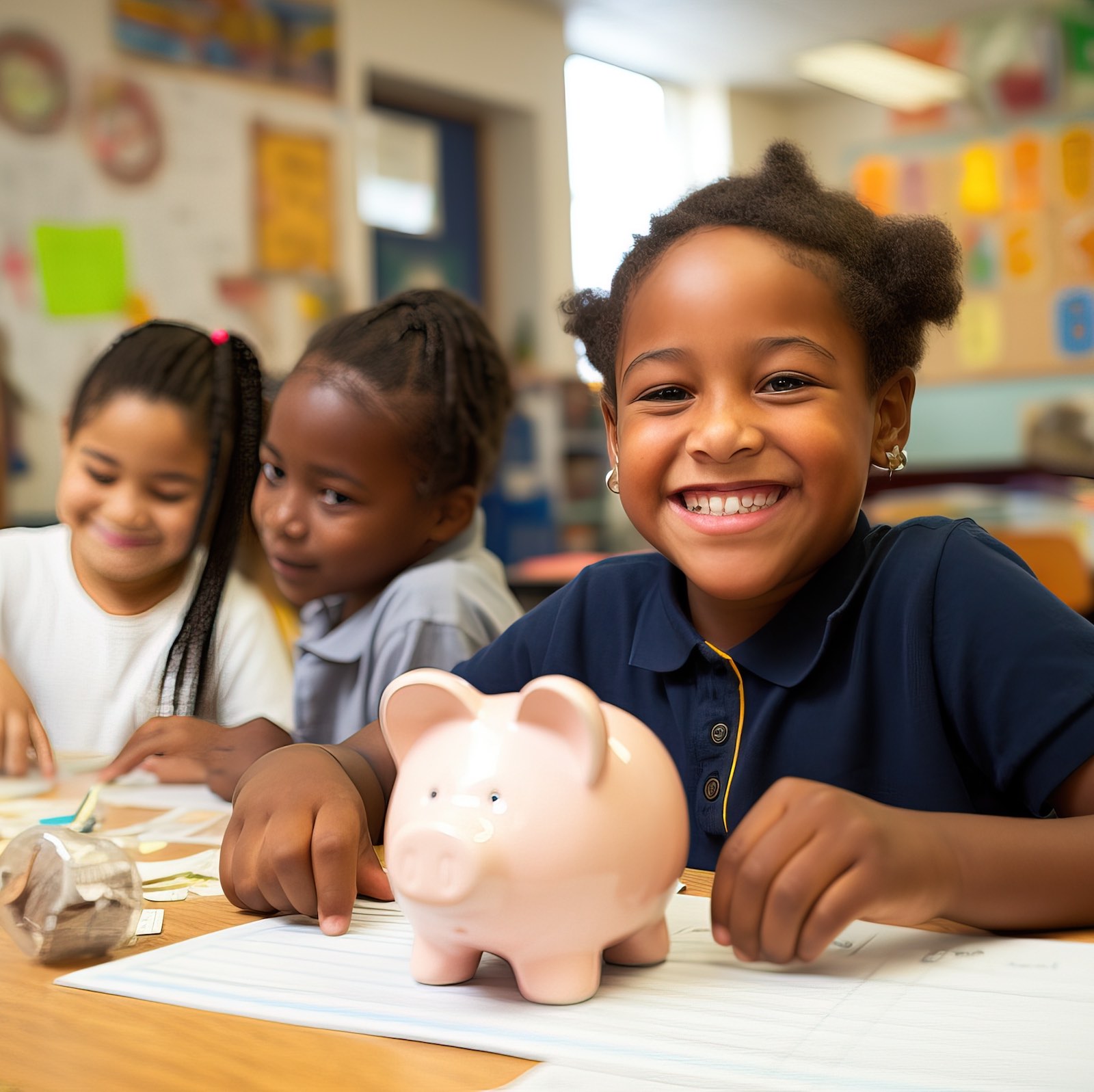 girl holding a piggy bank