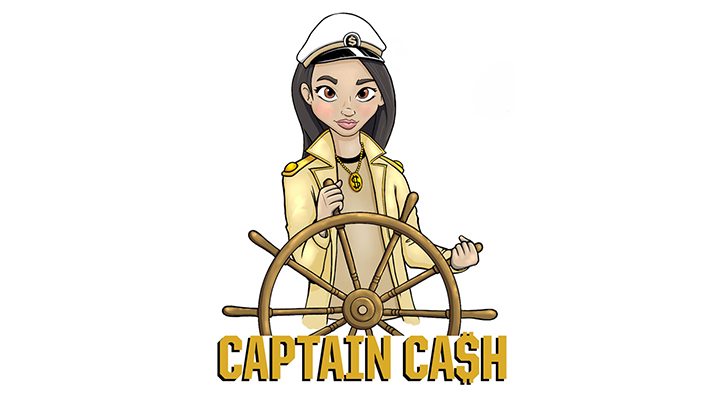 cartoon of a female captain sailing in a boat