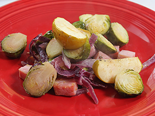 Roasted Brussels Sprouts with Apple and Ham