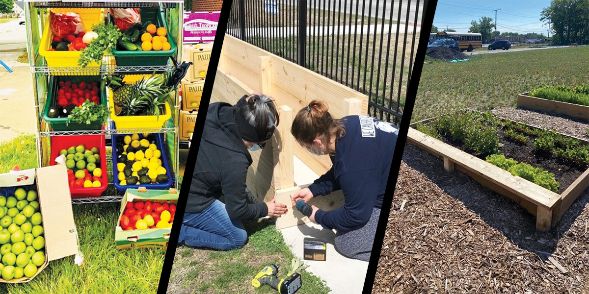 Fresh produce from gardens, Purdue Extension Community Wellness Coordinators build accessible garden beds, Garden beds from the Growing Together Project in Lake County.