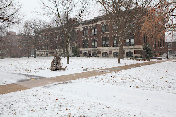Purdue University College of Agriculture - Extension building in winter snow