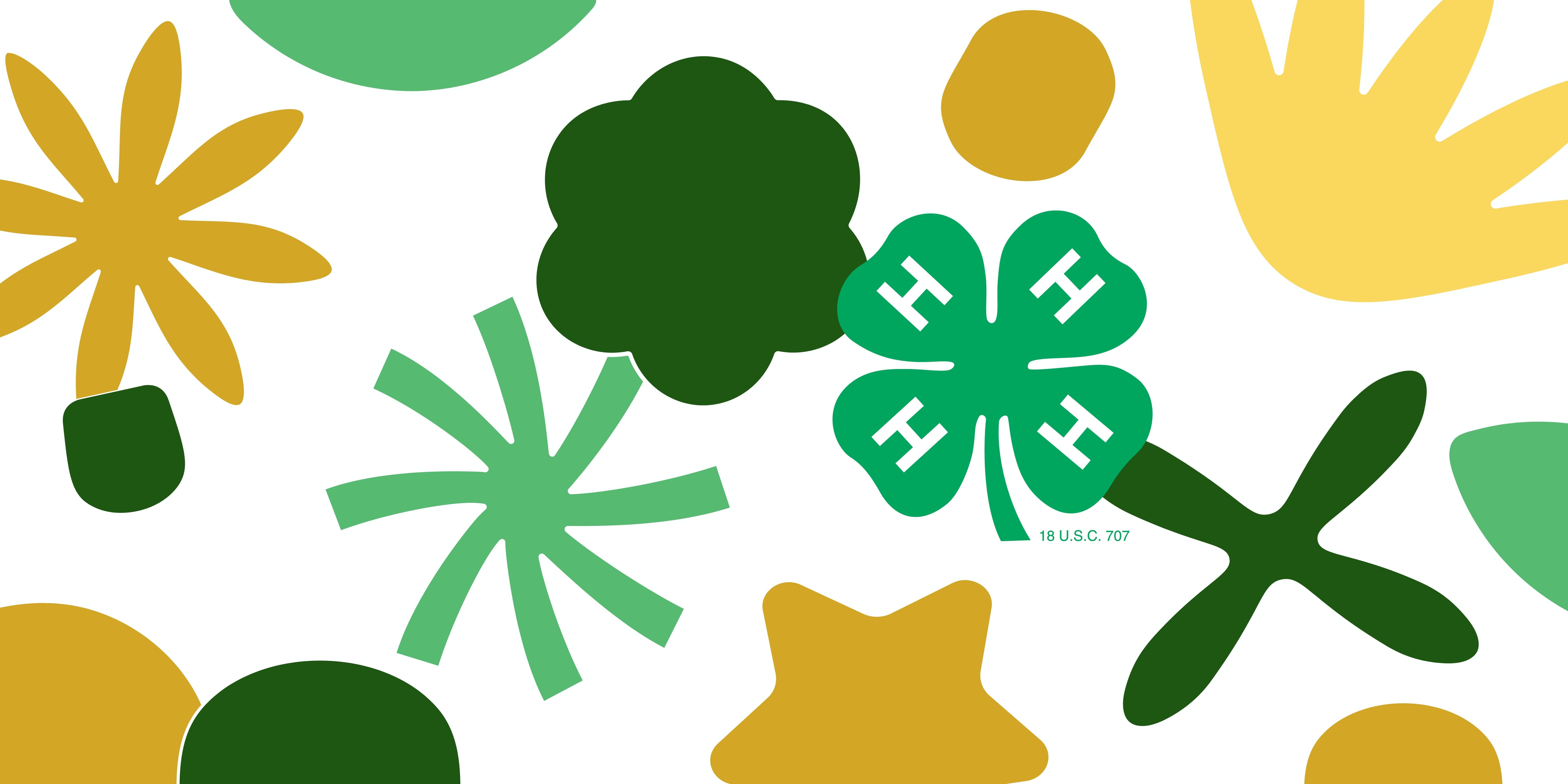 Graphic with shapes and 4-H clover