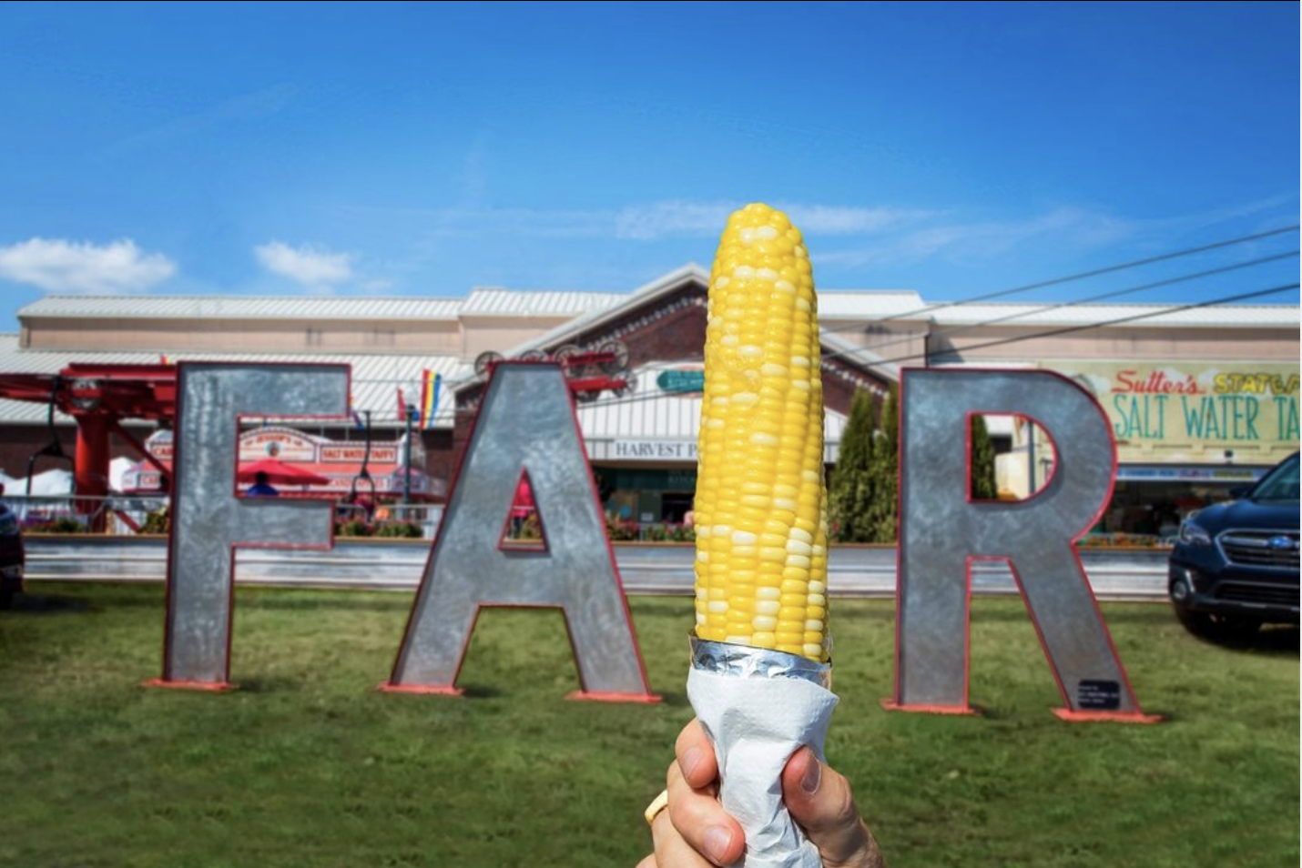 Indiana State Fair corn on the cob spelling out the word fair 