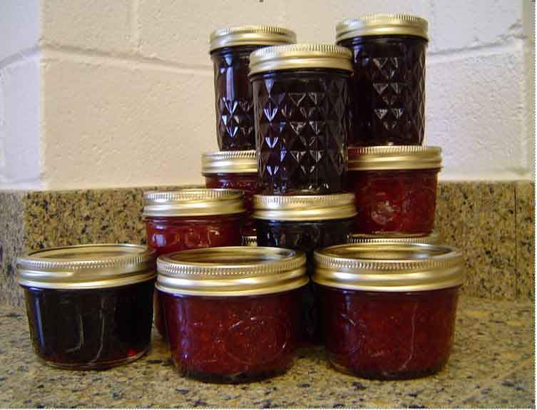 Jam and jelly jars stacked