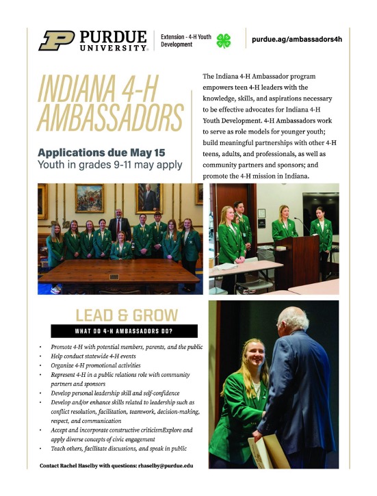 4-H Ambassador program flyer with info about the 4-H Ambassador program