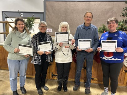 Pictured are the Putnam County Master Gardeners who recently received new certifications in 2025.  Individuals include, left to right, Kimberley Brown, Anita Johnson, Judi Bundza, Nathan Edwards, and Beth Connell. Jane Jackson was not available for the photo.  