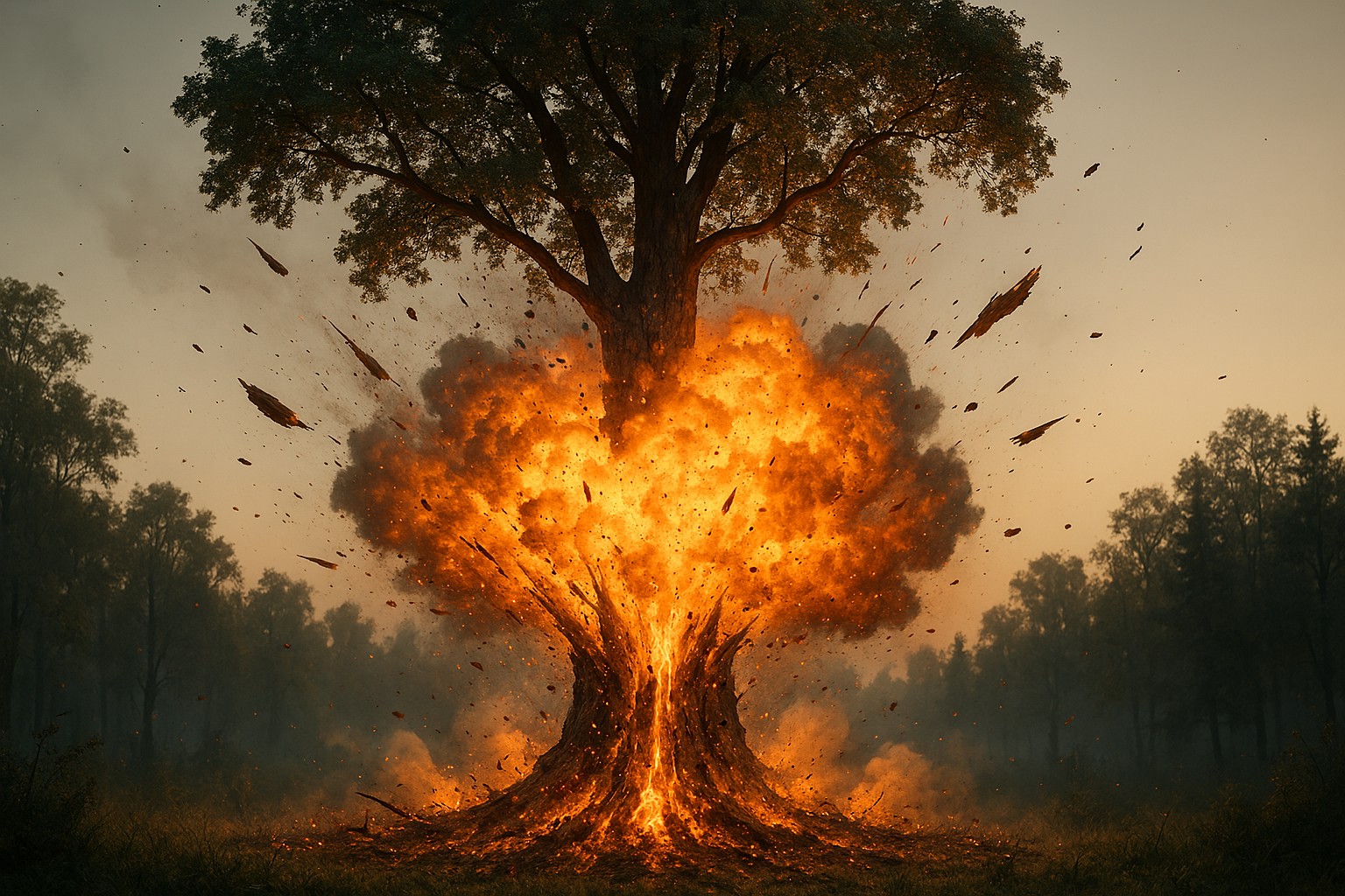fake picture of an exploding tree
