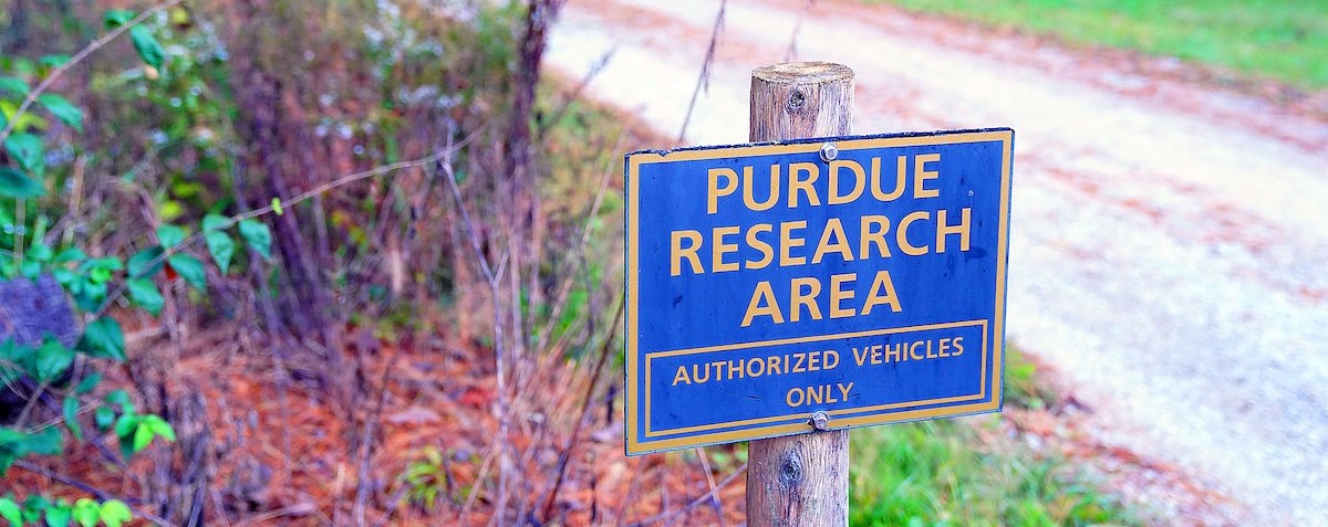 Sign indicating Purdue research area