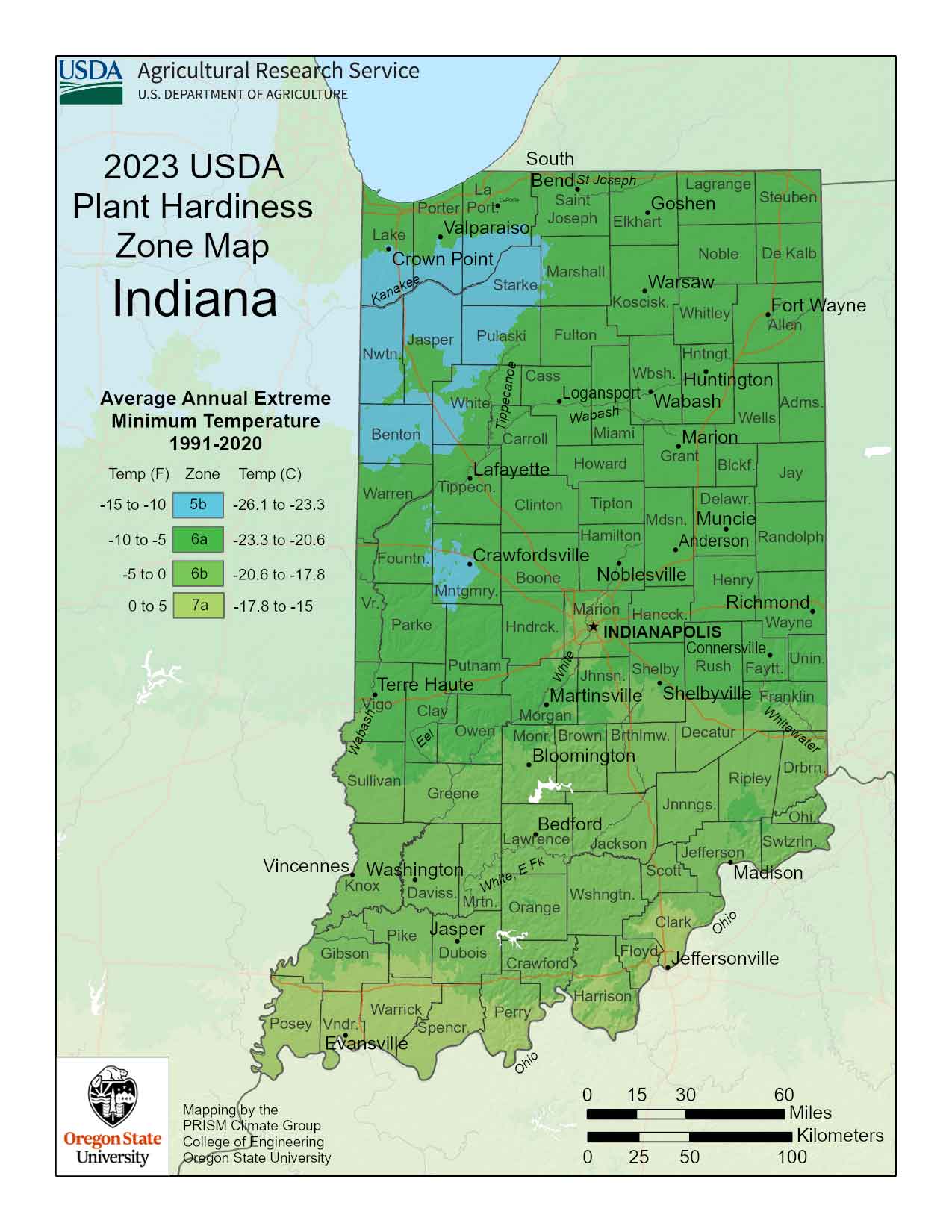 USDA Hardiness Zones in Indiana
