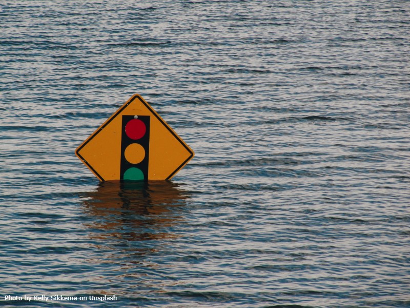 Flood with traffic sign in water