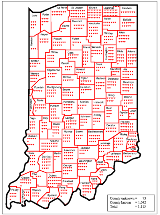 2020 map fatalities by county in Indiana