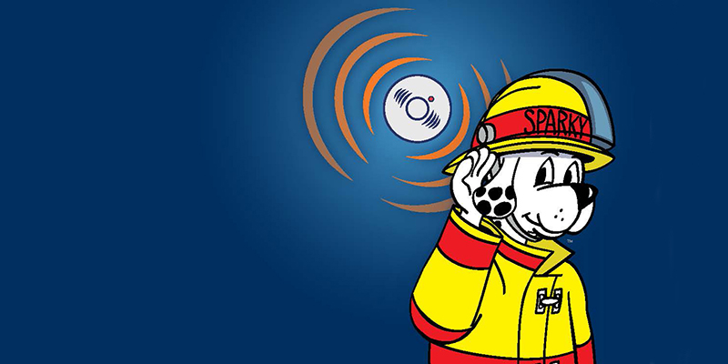 Image or logo featuring an animated dog as firefighter