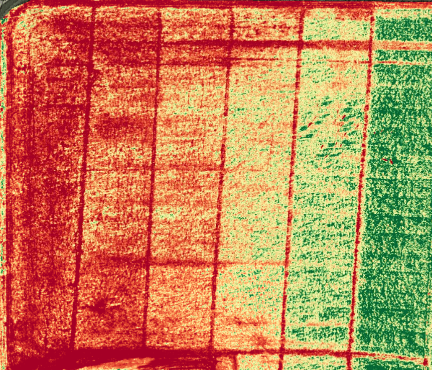 A plant-health map of cover crops shows a grazing with color coded gradient patterns