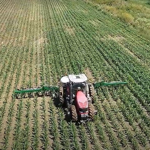Image of a tractor working on a cornfield