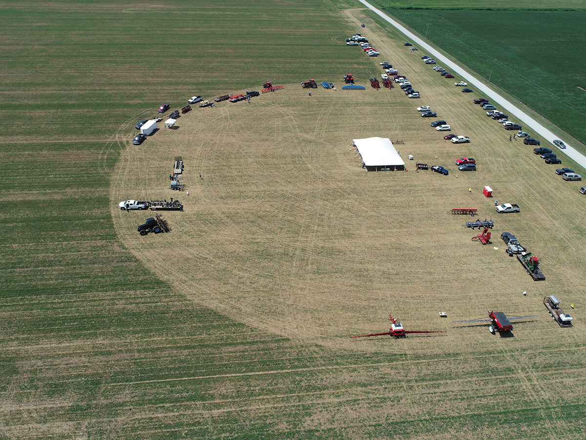 Image from above of a farm equipment fair