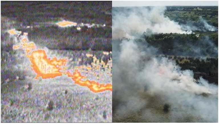 Image of a fire in the forest, picture taken from above